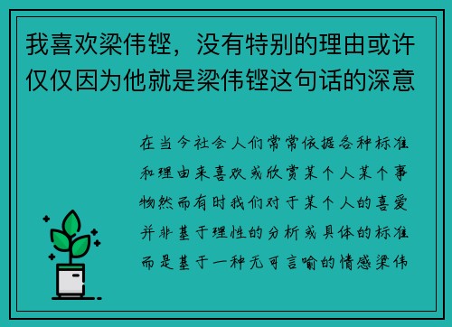 我喜欢梁伟铿，没有特别的理由或许仅仅因为他就是梁伟铿这句话的深意探讨